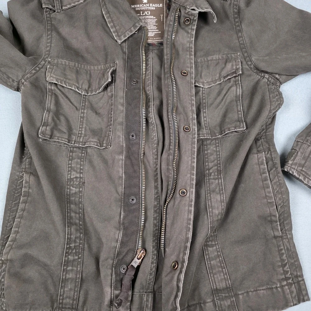 Vintage American Eagle Jacket Mens Large Brown Canvas Military Preppy Coat